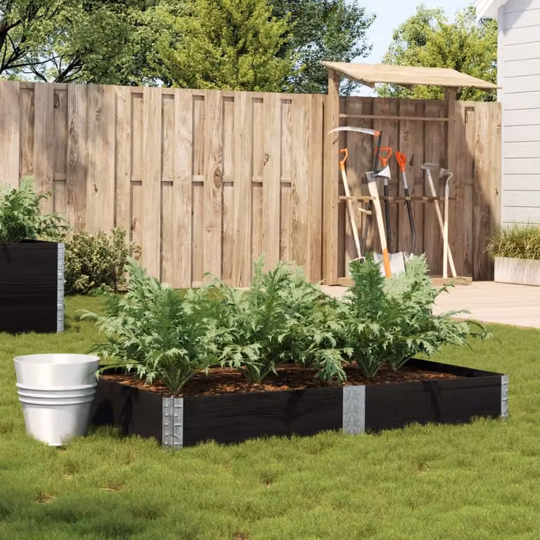 Fioriera da giardino rialzata vidaXL in legno di pino e metallo, colore nero, L: 150 cm, P: 100 cm