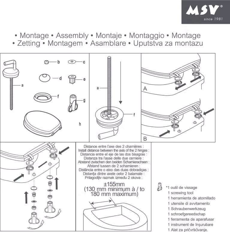 MSV Sedile WC Coperchio del WC Anima in legno MDF "Sofaia" Cerniere in acciaio inox - qualità elevata e stabile