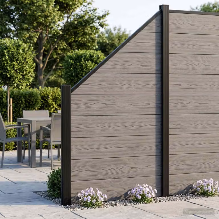 Set di recinzione vidaXL in WPC e alluminio grigio, L: 446 cm, H: 186 cm