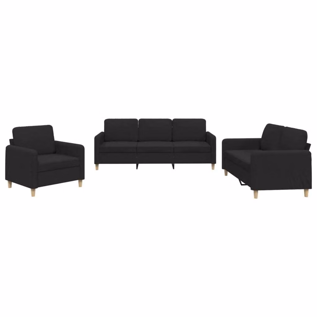 Set di Divani 3 pz con Cuscini Nero in Tessuto