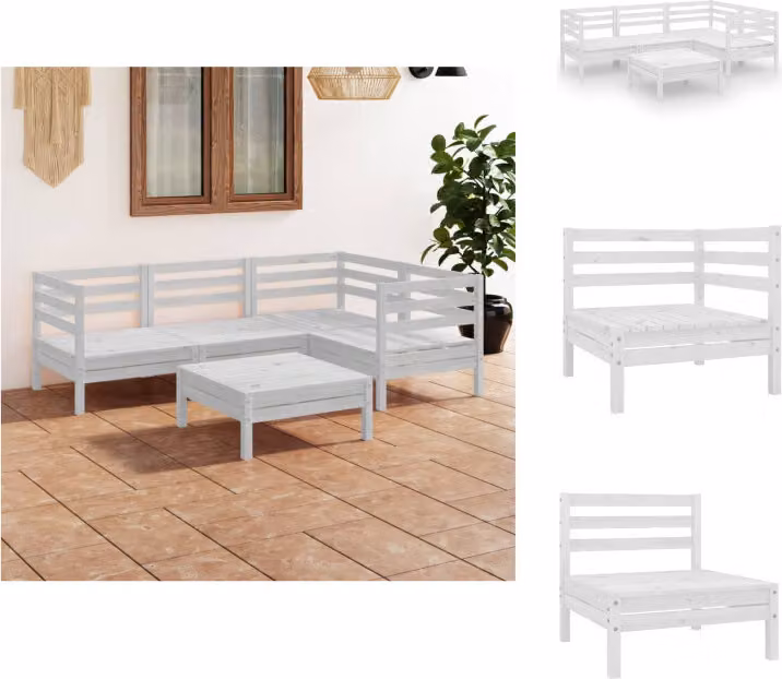 vidaXL Set da salotto da giardino 5 pezzi in pino massiccio bianco - Set di mobili da giardino