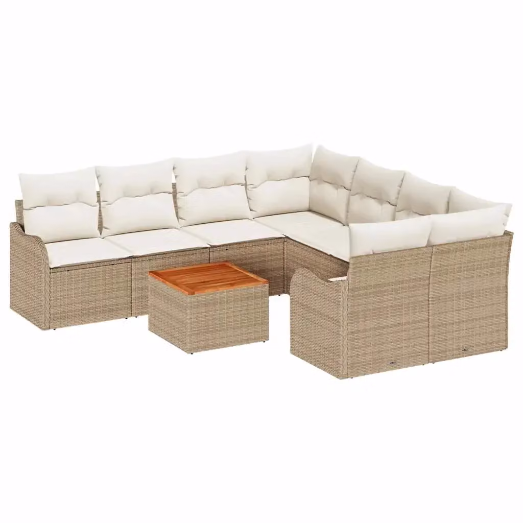 Set Divano da Giardino vidaXL 9 pz in Polyrattan Beige e Bianco con Cuscini e Tavolino – 2