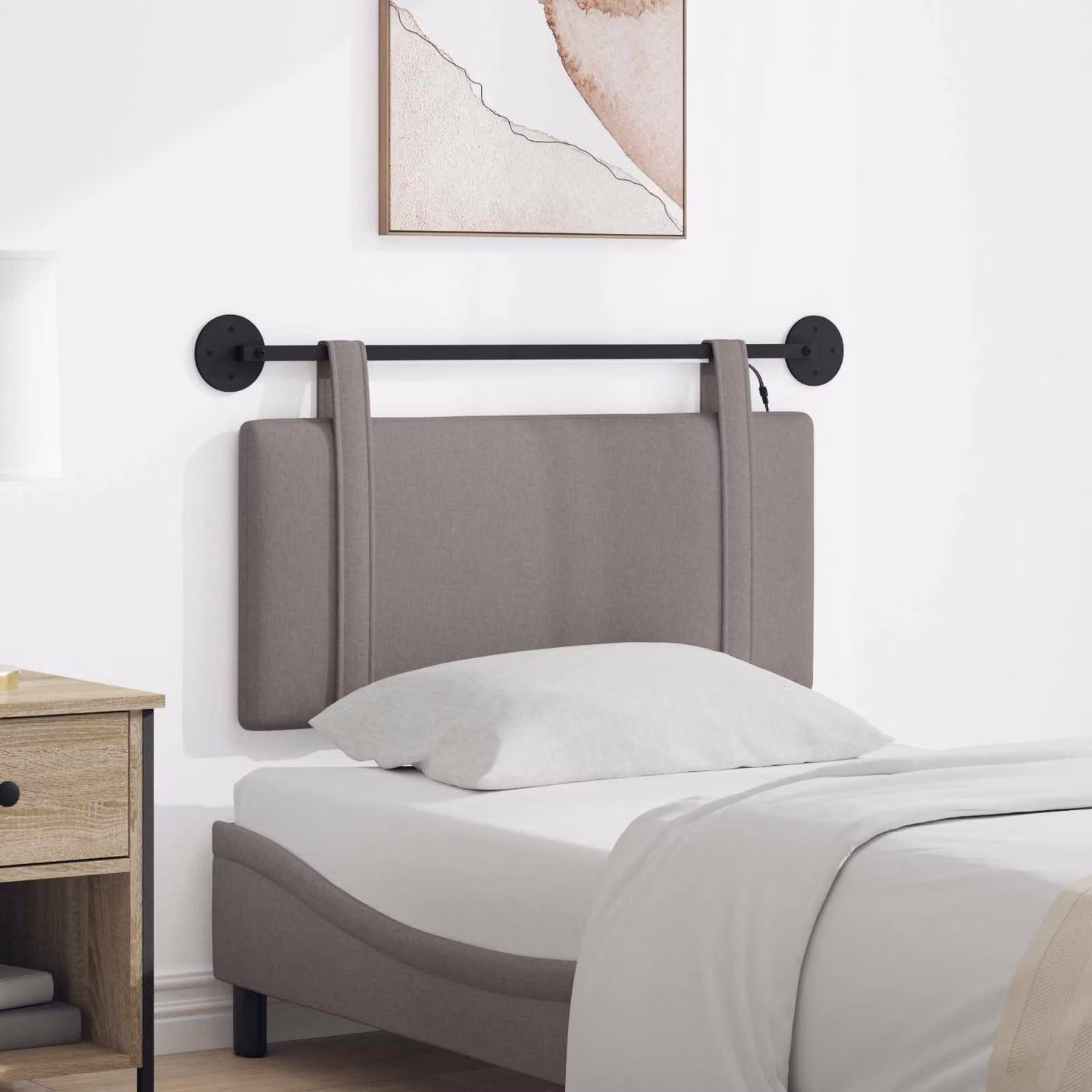 Testiera da letto sospesa vidaXL in tessuto con illuminazione integrata, colore tortora