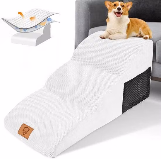 Scaletta per cani HEVOL a 3 gradini in schiuma bianca con rivestimento rimovibile e antiscivolo per divano e letto