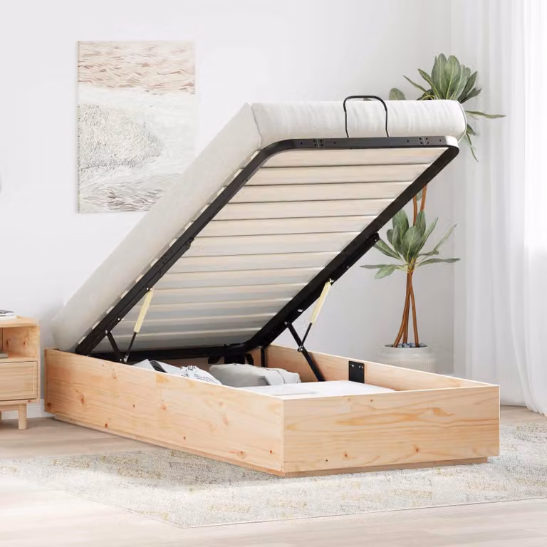 vidaXL Letto Ottomano con Contenitore in Legno di Pino Naturale L/P/H: 190 x 90 x 120 cm