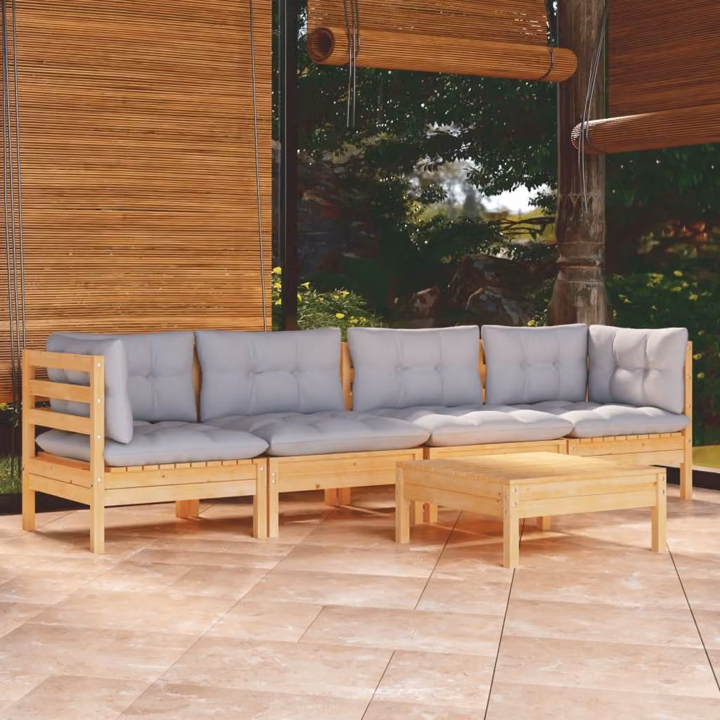 Maison Exclusive - Set Divani da Giardino 5 pz con Cuscini Grigi Massello di Pino