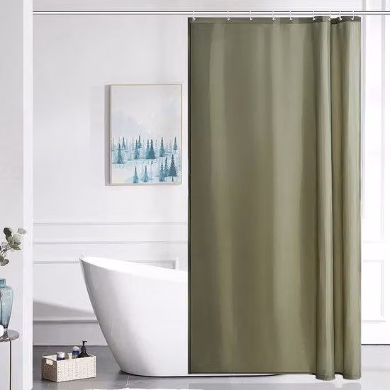Tenda da bagno impermeabile e antimuffa in poliestere per docce angolari e bagni di piccole dimensioni, tonalità verde, 100 x 200 cm, lavabile, con anelli a tenuta d'aria.