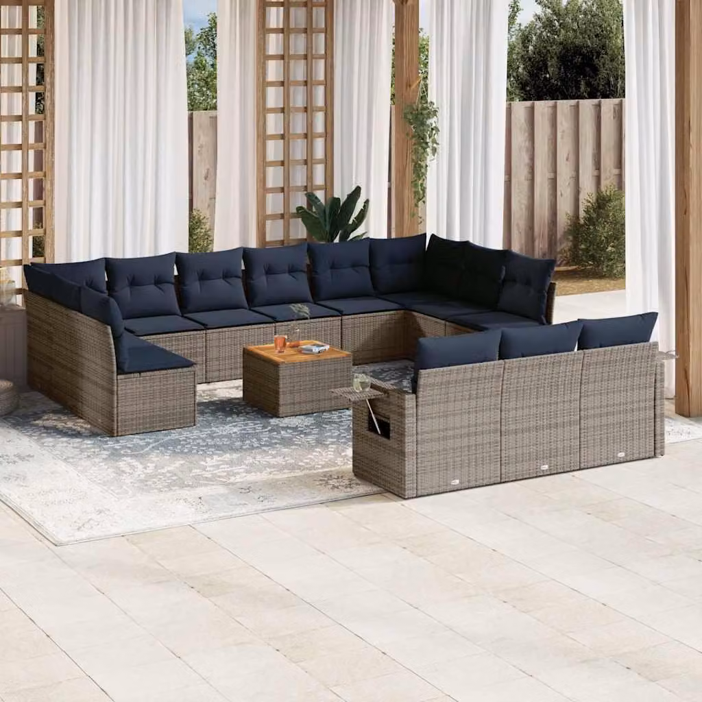 Maison Exclusive - Set divano da giardino da 14 pezzi con cuscini, grigio, polyrattan