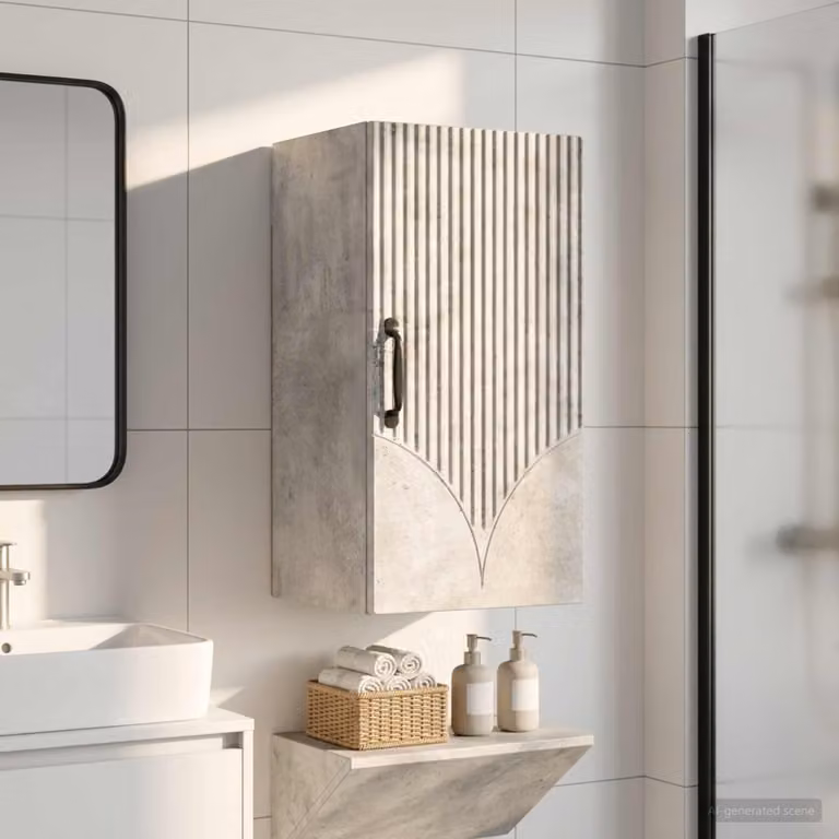 Armadio da bagno a muro vidaXL HOORN moderno in MDF e metallo Grigio Cemento, L: 30 cm, P: 31 cm, H: 59 cm