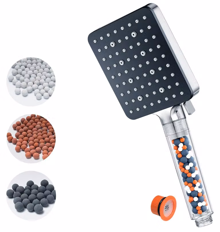 Doccia a soffione quadrato, alta pressione, 6 modalità di getto, 115 x 100 mm, per la doccia