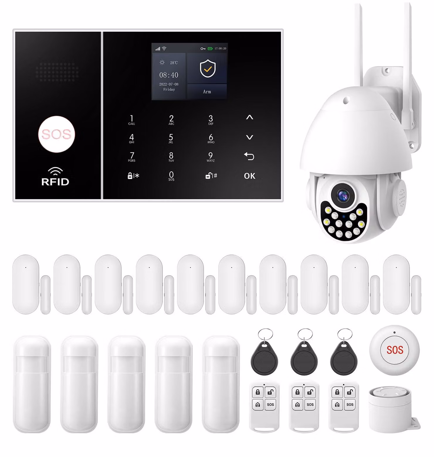 Sistema di allarme 4G Wi-Fi - Con telecamera, risoluzione 1080p - Alimentazione a corrente elettrica (con cavo) - Adesivo - Per la sicurezza domestica