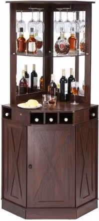 Mobile Bar Industriale ad Angolo VEVOR in Legno e MDF, Credenza Buffet con Ruote per Soggiorno, Colore Marrone Noce Matt