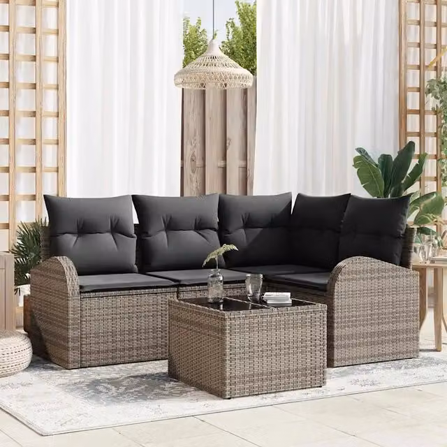 Set Divano da Giardino 5 pz Grigio polyrattan 3354698