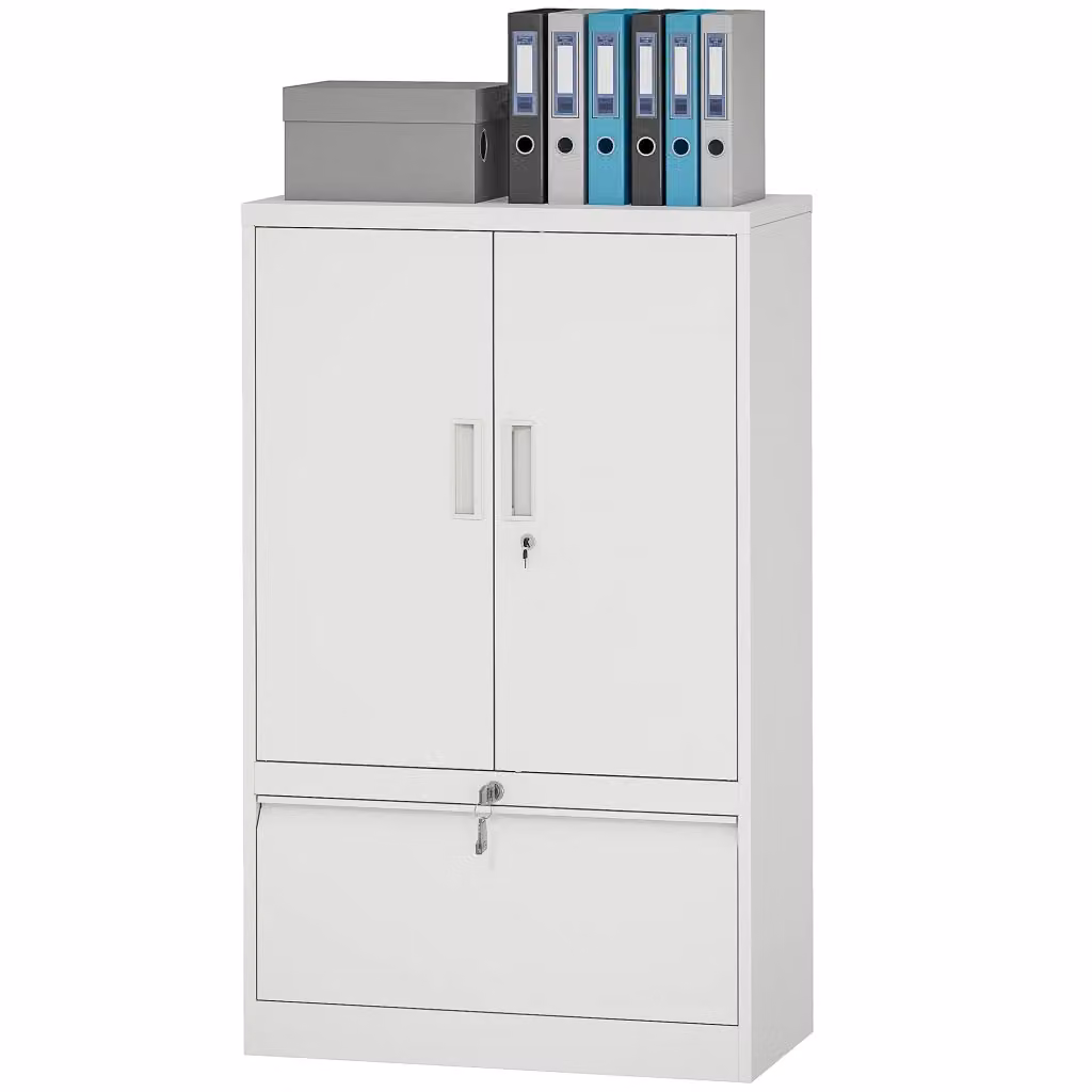 Mobile Zephmum Bianco con Ante, Cassetti e Ripiani Regolabili in Metallo L/P/H: 80 x 40 x 130 cm – 2