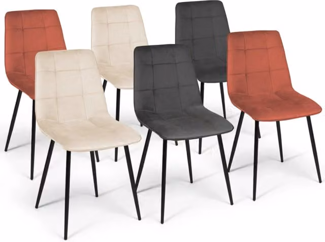 Set di 6 sedie MILA IDMarket in velluto, colori terracotta, grigio scuro e beige