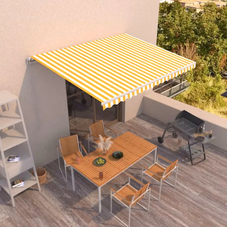 Tenda retrattile vidaXL in alluminio e poliestere, Giallo e Bianco, L: 400 cm x P: 350 cm