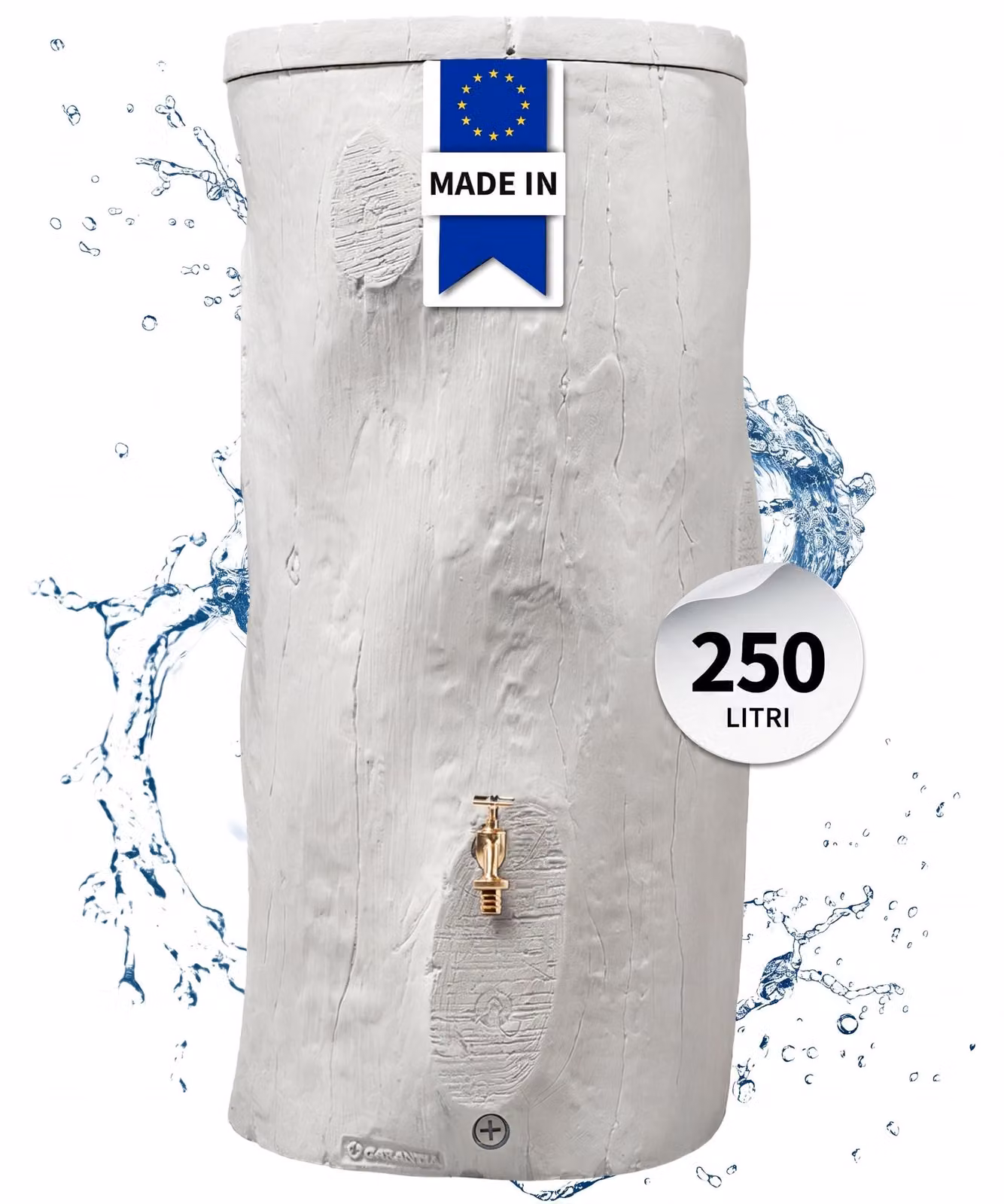 GARANTIA WOODSTOCK serbatoio per pioggia effetto tronco d’albero 250 L, greywood