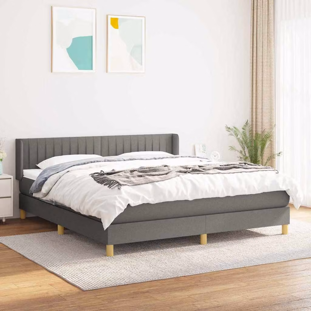 vidaXL Giroletto a Molle con Materasso Ibrido in Tessuto Grigio e Bianco L/P/H: 160 x 200 cm – 1