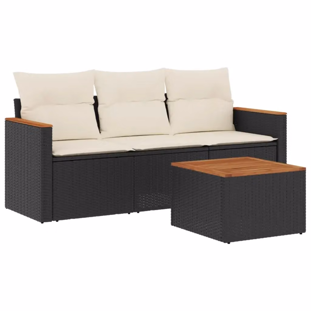 Set di divani da giardino vidaXL in polyrattan nero con cuscini e tavolino da esterno – 2