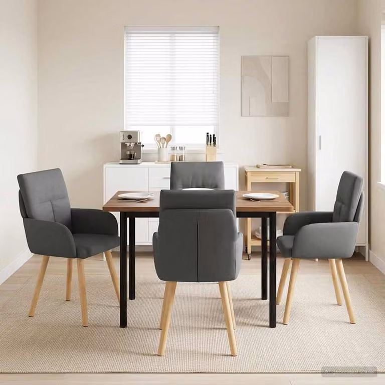 Set di 4 sedie da pranzo vidaXL in tessuto grigio scuro e legno con struttura in metallo L: 60 cm, P: 56 cm, H: 93 cm