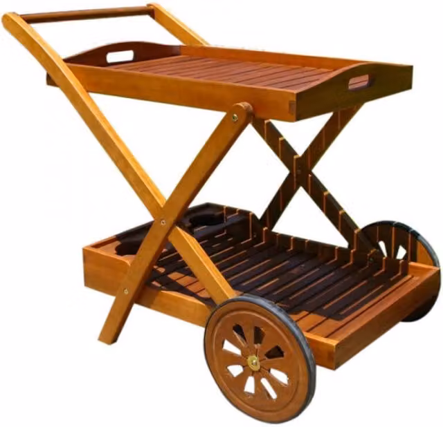 Carrello bar Cosma in legno di acacia marrone per giardino e terrazza L: 126 cm, P: 76 cm, H: 30 cm – 1