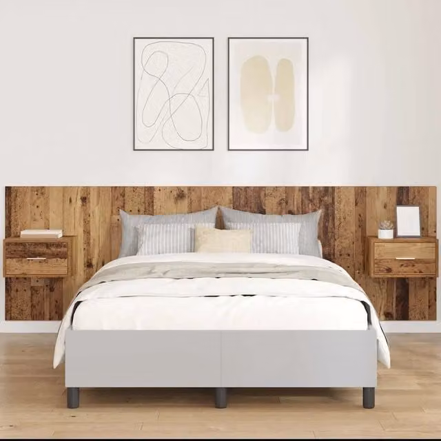 Testata con Comodino 3 pz-Set di 3 Testiera con Contenitore Legno vecchio Legno multistrato 681921