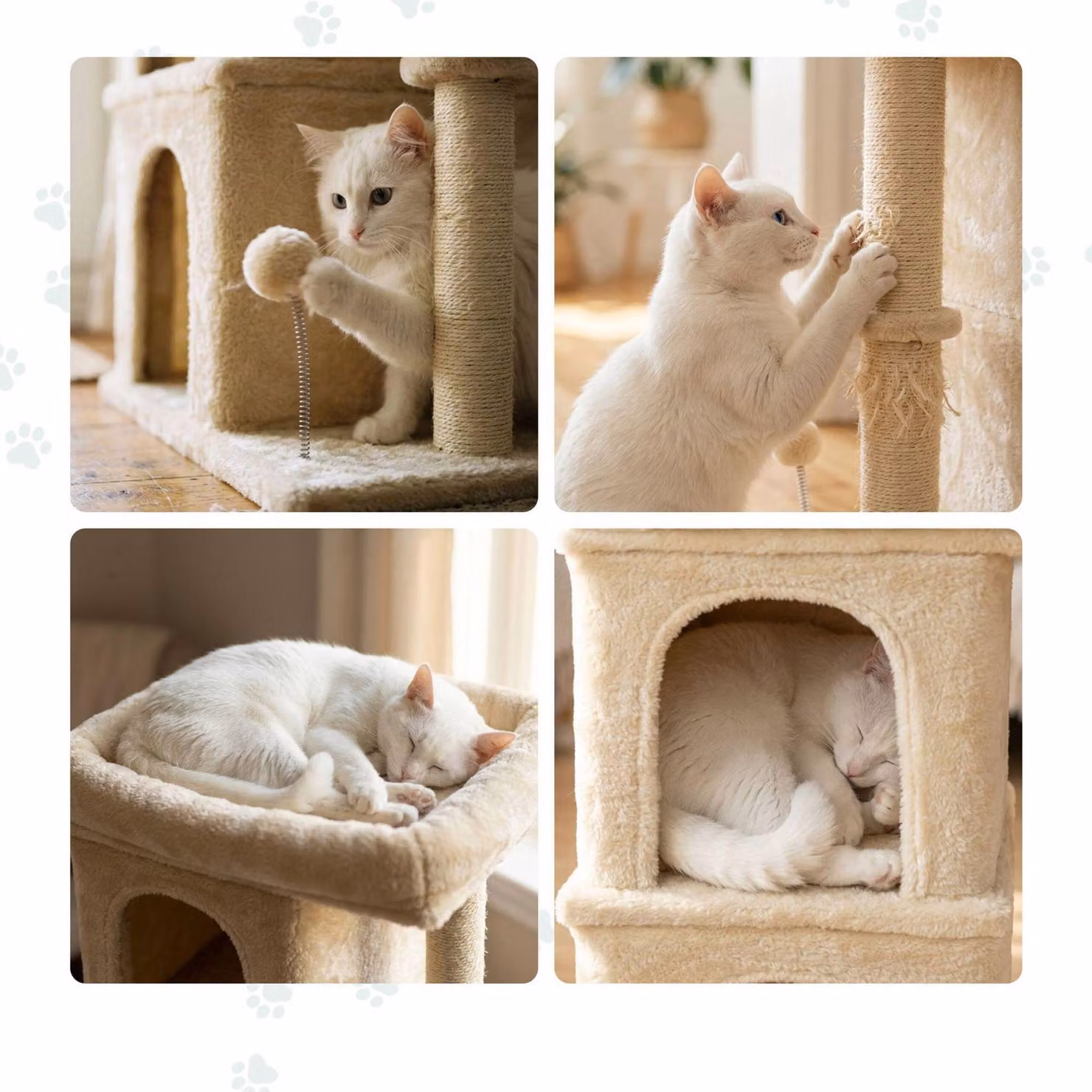 Tiragraffi con 2 cucce e cuccia, beige, 71 cm