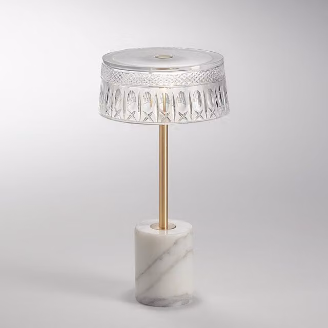 Italamp Ester Lampada da tavolo in vetro trasparente e viola con finiture oro/ottone, tecnologia LED dimmabile