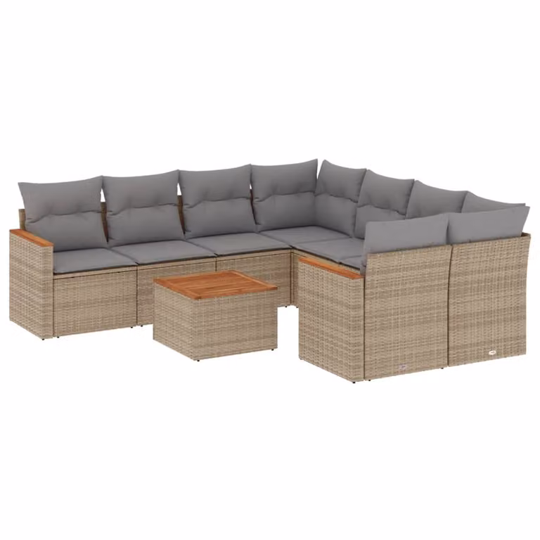 Set Divano da Giardino 9 pz con Cuscini Beige in Polyrattan