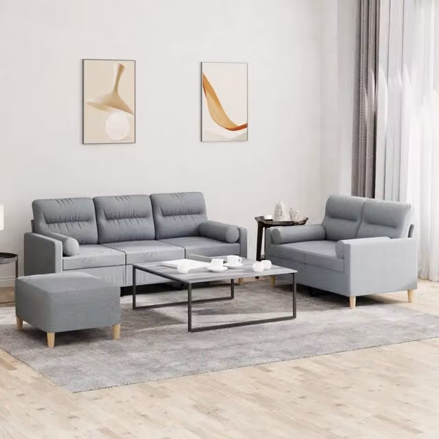 vidaXL Set Divani 3 pz Moderno in Tessuto Grigio con Cuscini e Ottoman