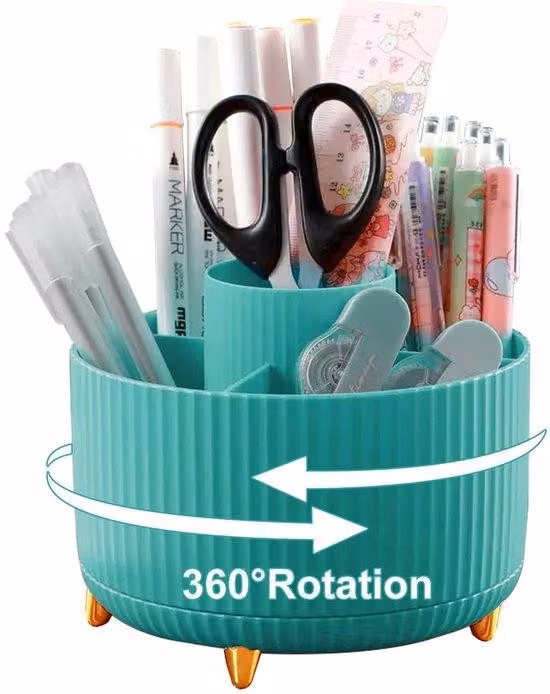 Organizer da scrivania, organizer da scrivania girevole a 360 gradi, penne stilografiche, 5 cassetti per penne stilografiche, cacciaviti, fermagli, foglietti per appunti, organizer da scrivania salvaspazio (blu)