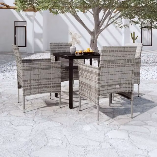 Set da Pranzo da Giardino 5 pz con Cuscini Grigio e Nero 3099288