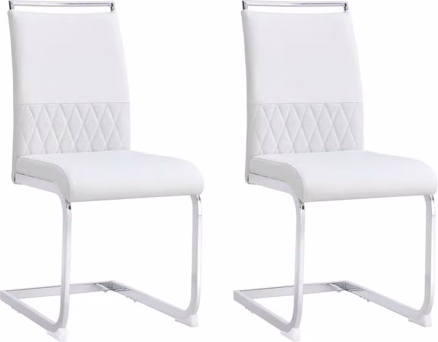 Sedia da pranzo ergonomica moderna con schienale in ecopelle e tessuto, struttura in metallo bianco e piedini antiscivolo