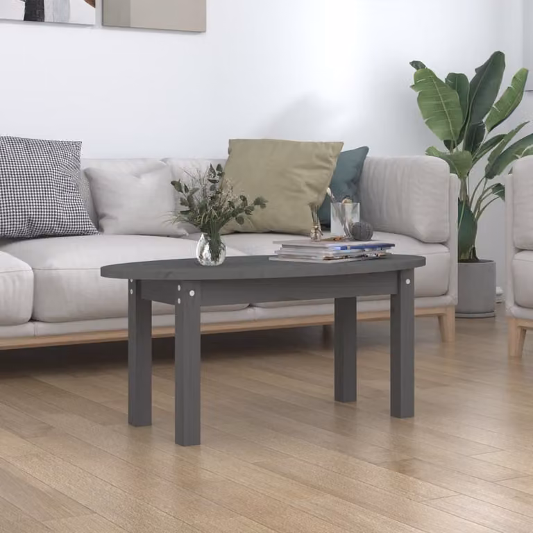 vidaXL Tavolino grigio 80x40x35 cm in legno di pino massiccio - Tavolino - Tavoli da caffè - Tavolino - Tavolino da divano