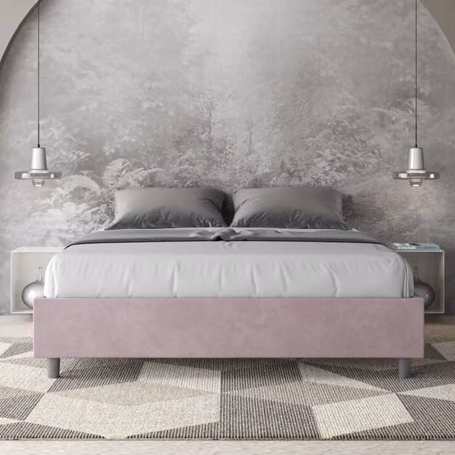 Letto queen size contenitore imbottito 150x190 microfibra glicine Azelia