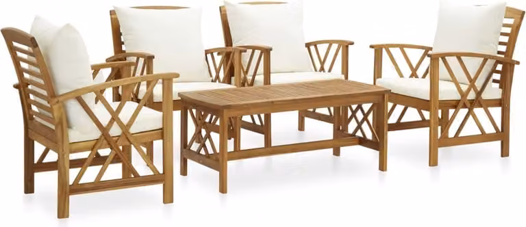 The Living Store Set da giardino 5 pezzi con cuscini in legno massiccio di acacia