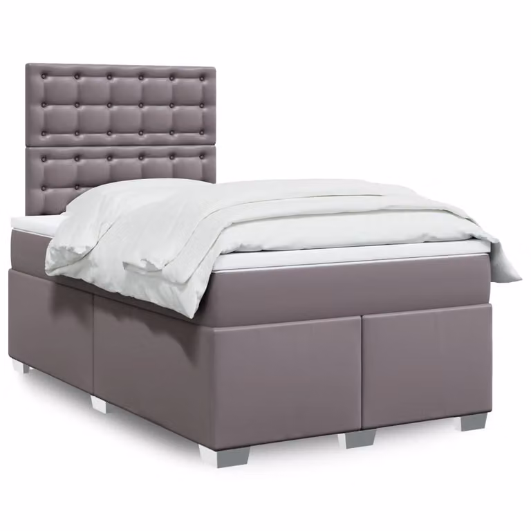 vidaXL Giroletto a Molle con Materasso in Similpelle Grigio e Bianco L/P/H: 120 x 200 cm