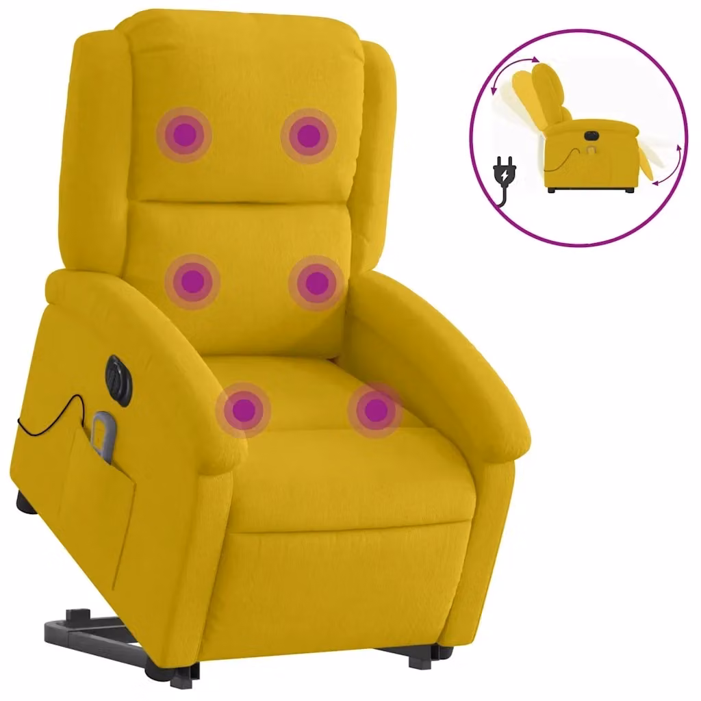Poltrona Alzapersona Elettrica con Massaggio vidaXL in Velluto Giallo per Anziani – 2