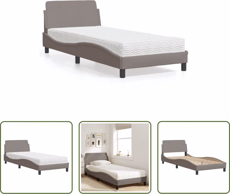 The Living Store Letto con materasso Taupe 90x200 cm in tessuto