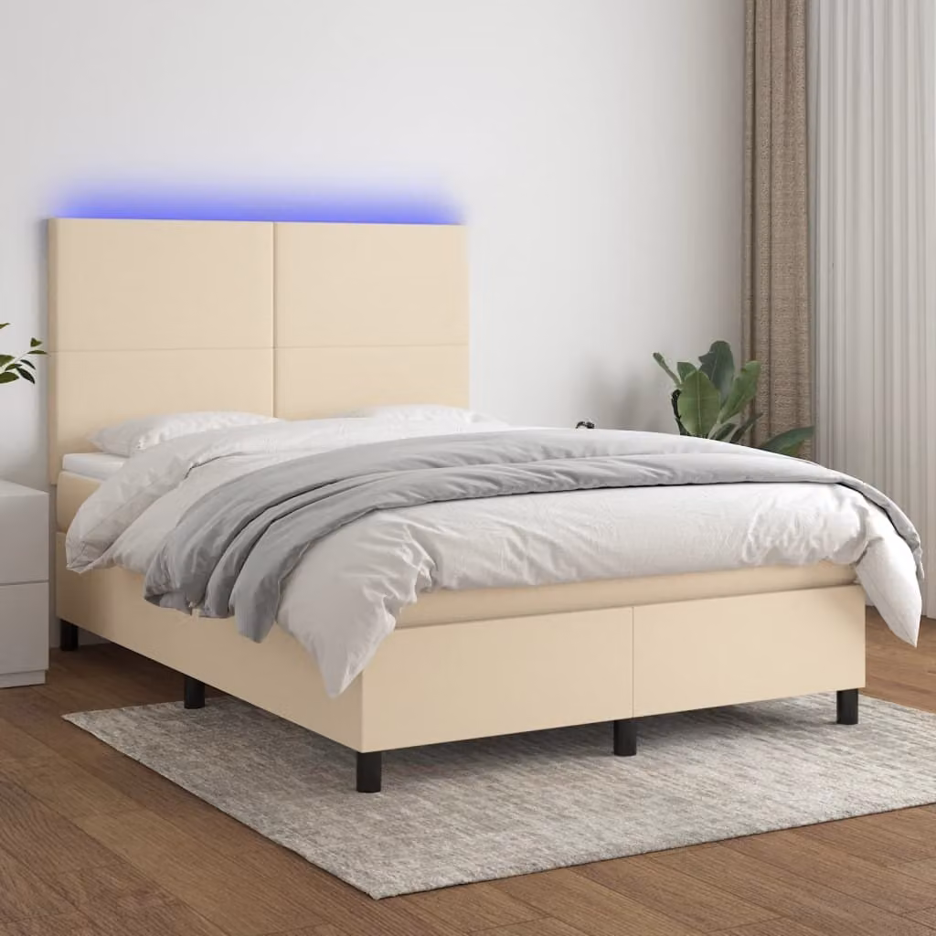 Maison Exclusive - Letto boxspring con materasso e LED Crema 140x200 cm Tessuto