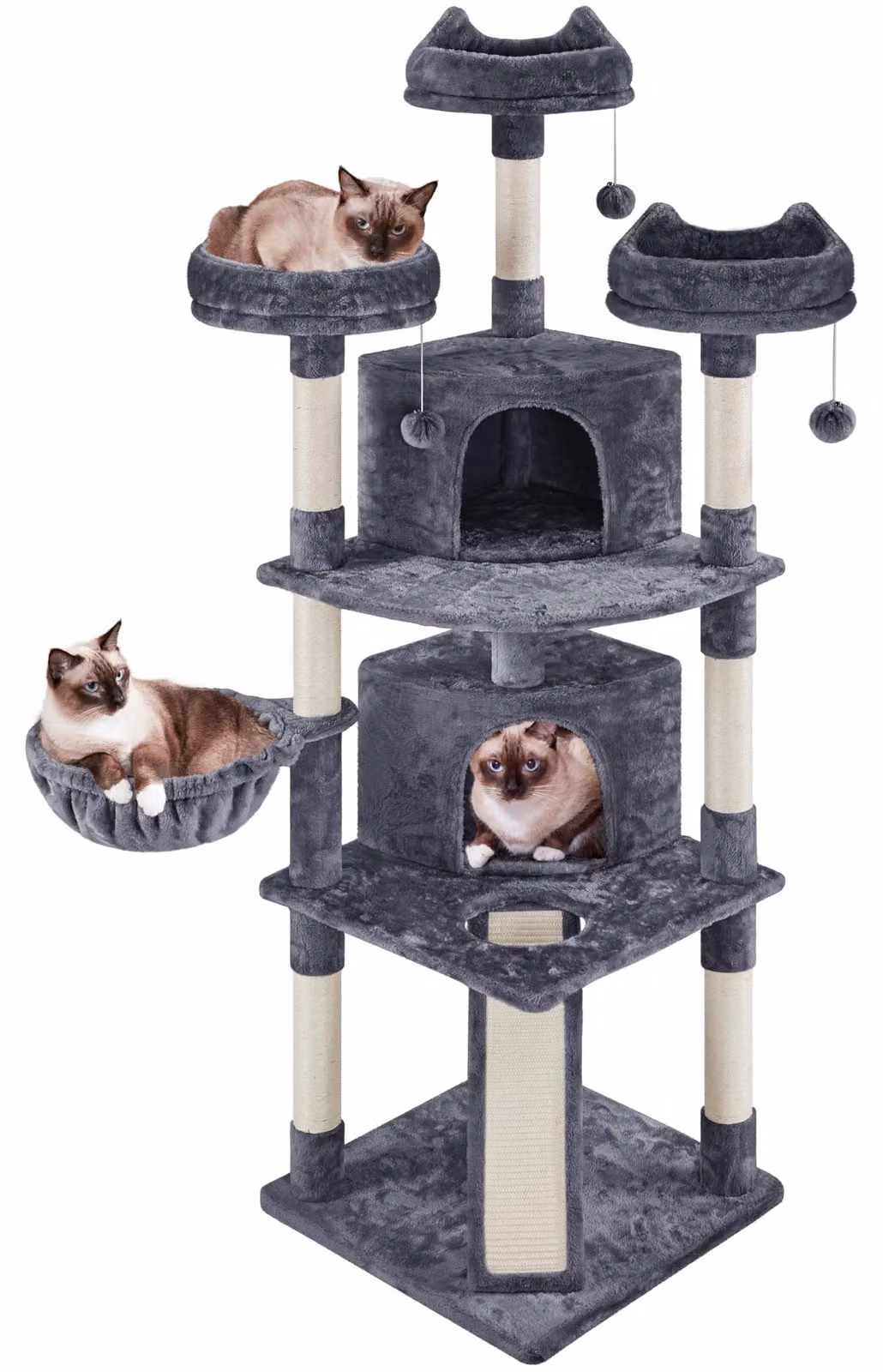 Yaheetech, albero per gatti alto 193 cm, con 7 pali per graffiare, colore grigio scuro