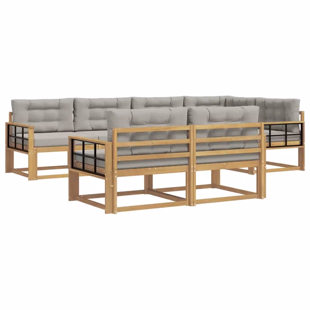 Set di divani da esterno a L vidaXL in legno di acacia con cuscini, Bianco, Grigio e Marrone – 2