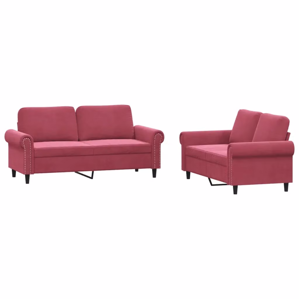 Set di 2 divani moderni vidaXL in velluto rosso con cuscini inclusi – 2