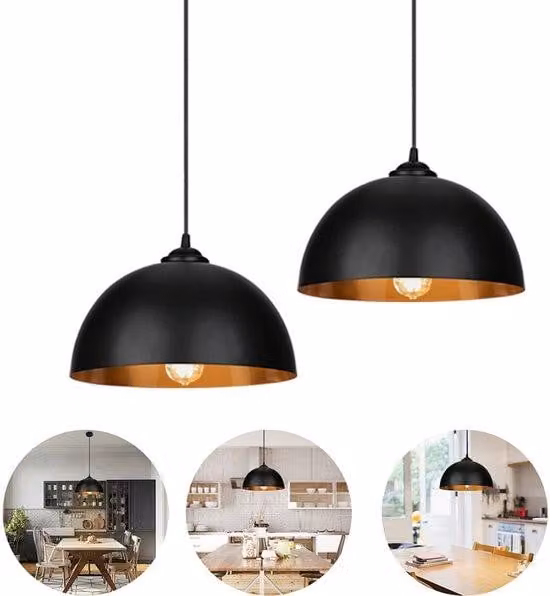 Lampade a sospensione industriali – Stile vintage – per soggiorno e sala da pranzo – lampada da tavolo da pranzo – nere e dorate – per interni – senza lampadina E27