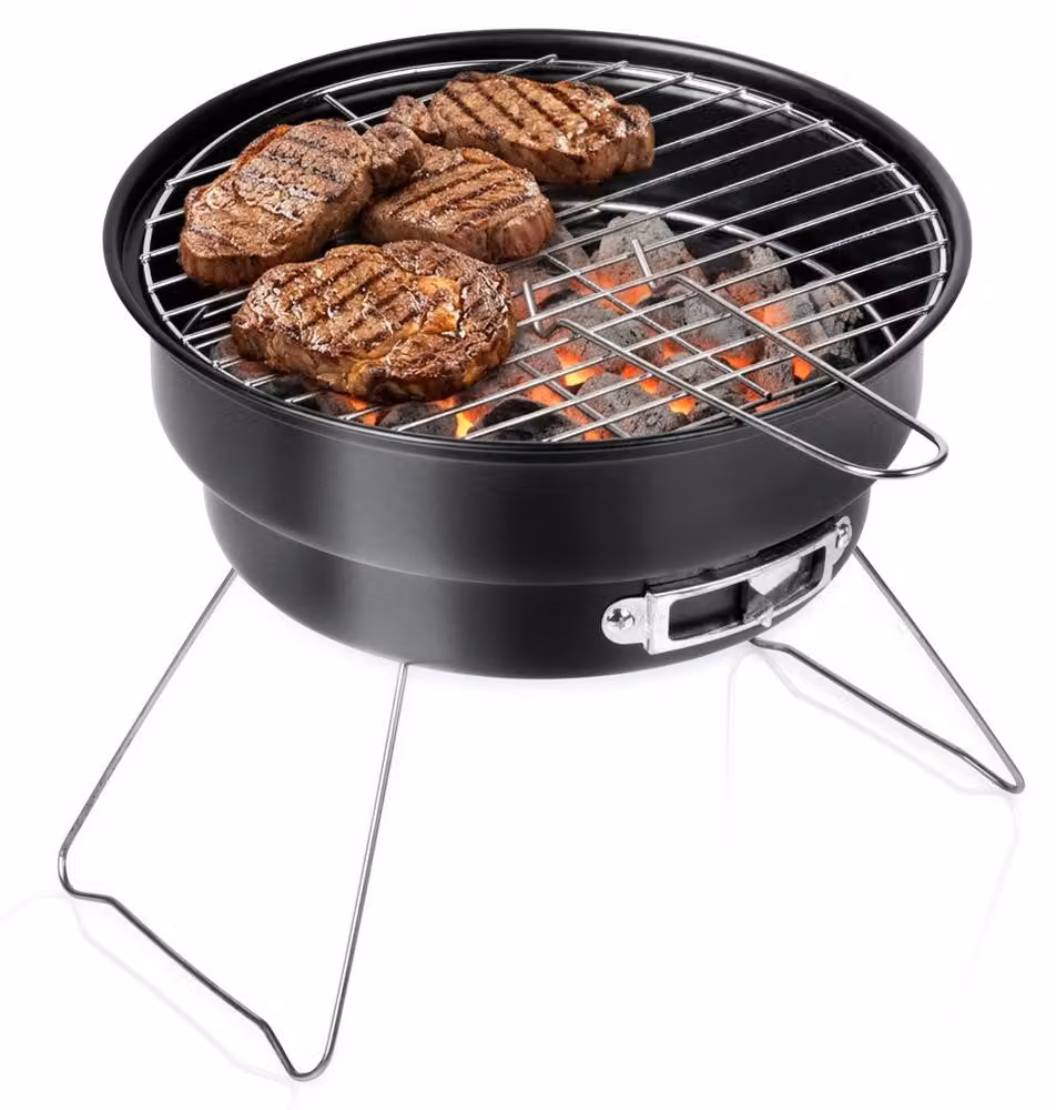 Vilde | Barbecue rotondo pieghevole - 28x26x22 cm - Griglia a carbonella con ventilazione - Mini