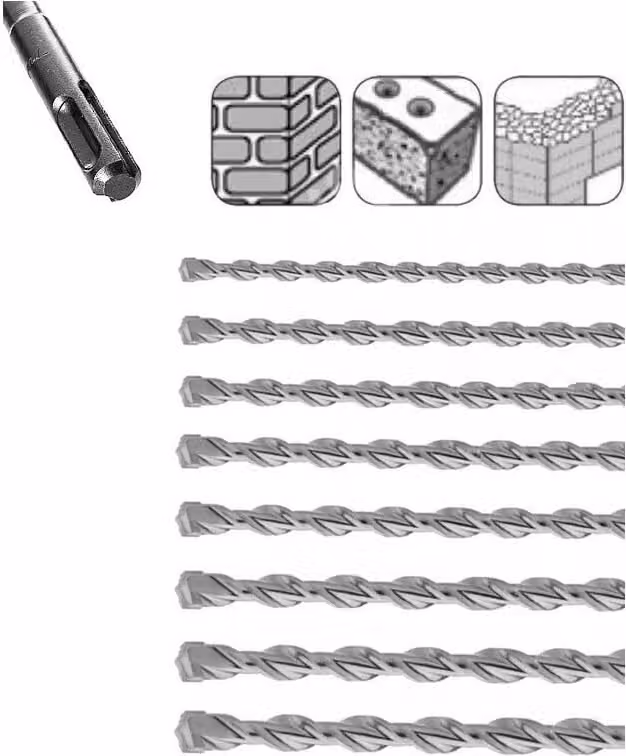 Set di punte per calcestruzzo SDS-plus extra lunghe (8 pezzi)