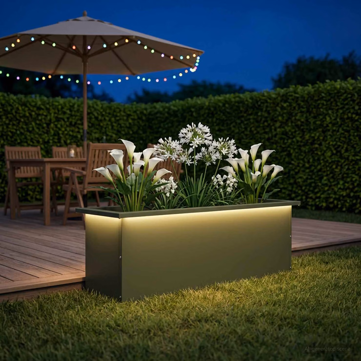 Fioriera da giardino con LED vidaXL in acciaio, Verde Oliva, L 100 x P 30 x H 30 cm
