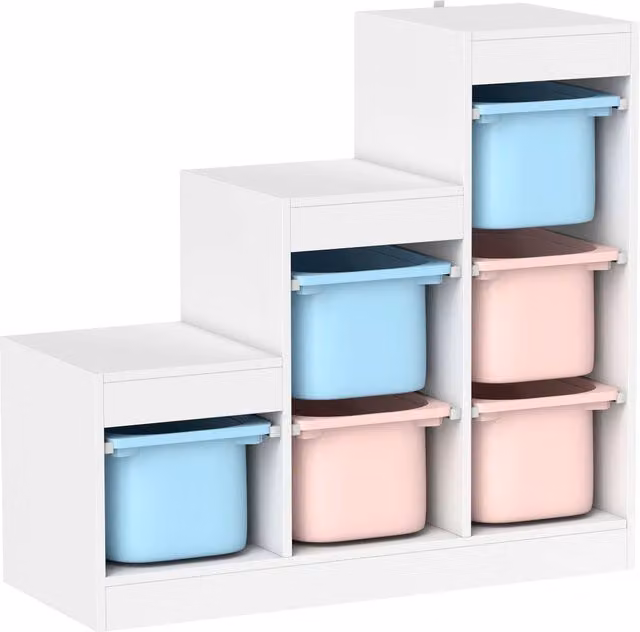 Meuble de Rangement pour Jouets 3 Niveaux 3-8 Ans Bleu Clair Rose