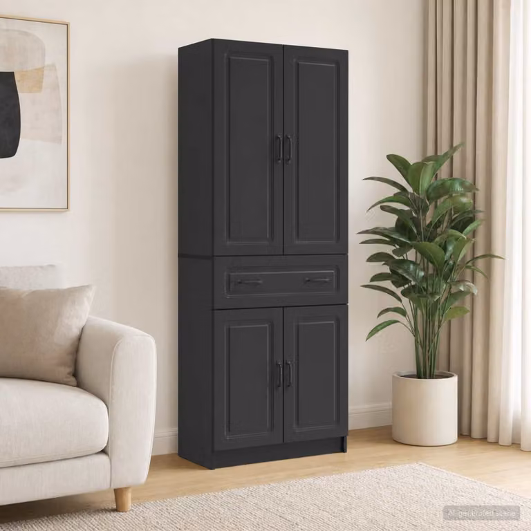 Set di 2 armadi moderni vidaXL in legno ingegnerizzato e MDF, colore nero opaco, con ante a battente e ripiani interni, L/P/H: 87.0 x 34.5 x 187.0 cm