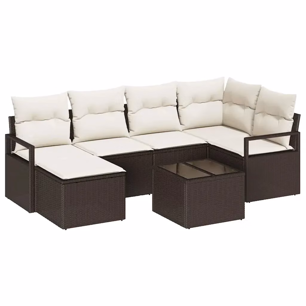 Set di divani da giardino vidaXL 7 pezzi in rattan marrone e beige con cuscini e tavolino da caffè – 2
